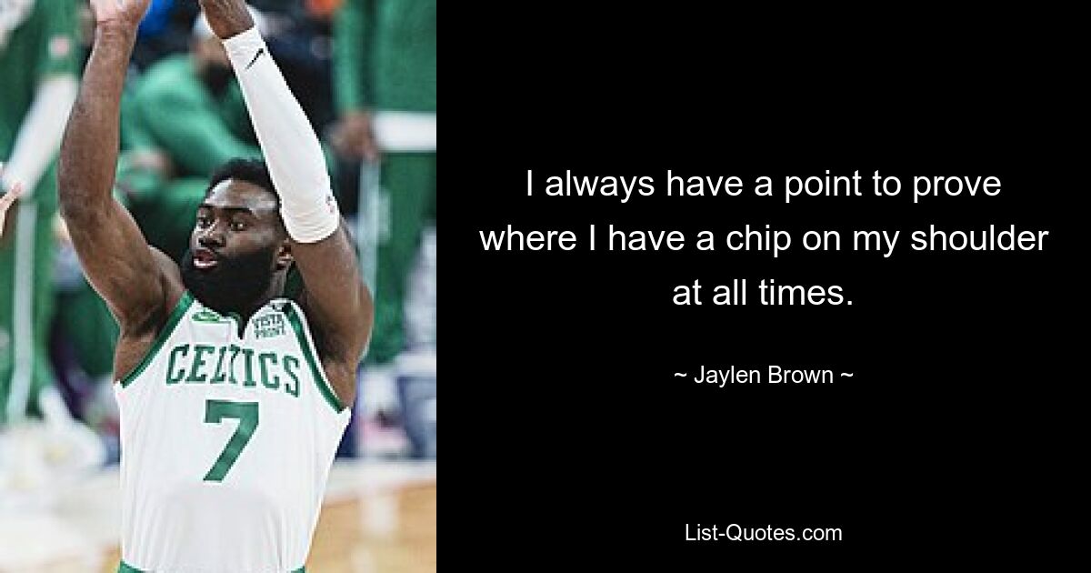 I always have a point to prove where I have a chip on my shoulder at all times. — © Jaylen Brown