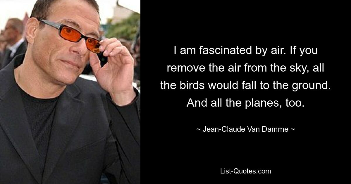 I am fascinated by air. If you remove the air from the sky, all the birds would fall to the ground. And all the planes, too. — © Jean-Claude Van Damme