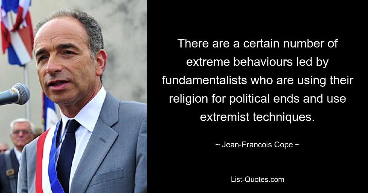 There are a certain number of extreme behaviours led by fundamentalists who are using their religion for political ends and use extremist techniques. — © Jean-Francois Cope