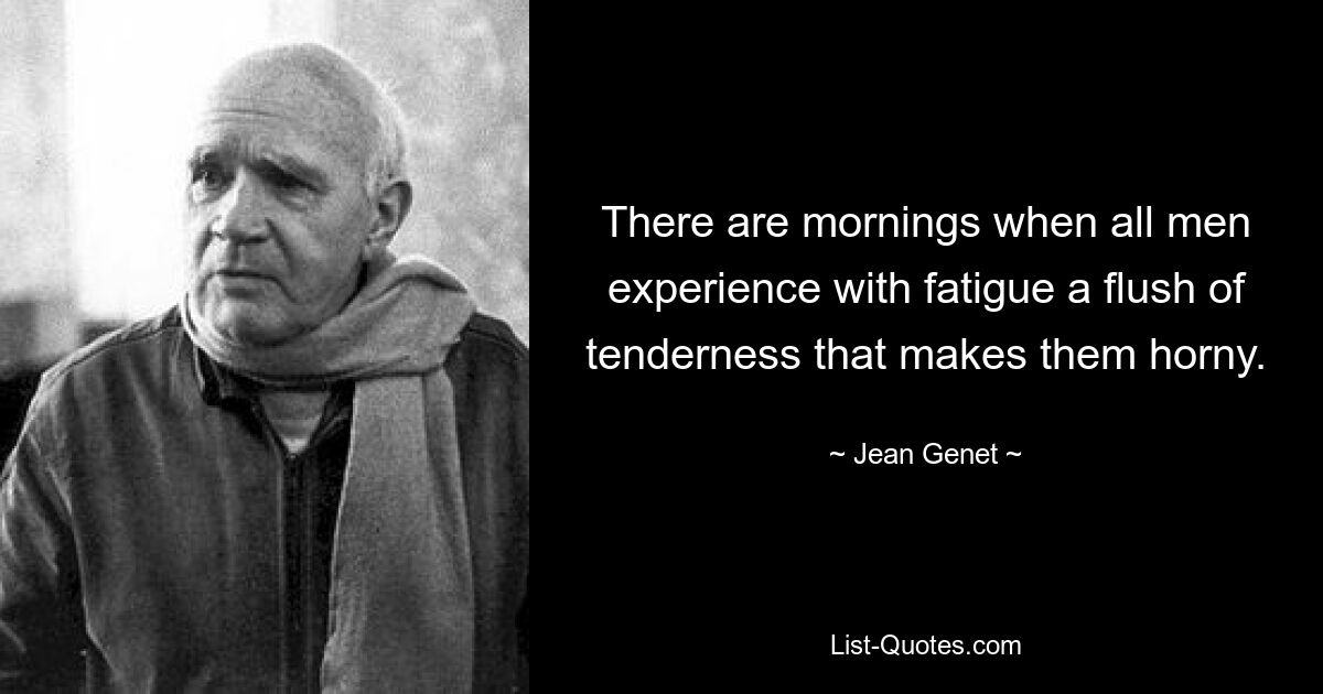 There are mornings when all men experience with fatigue a flush of tenderness that makes them horny. — © Jean Genet