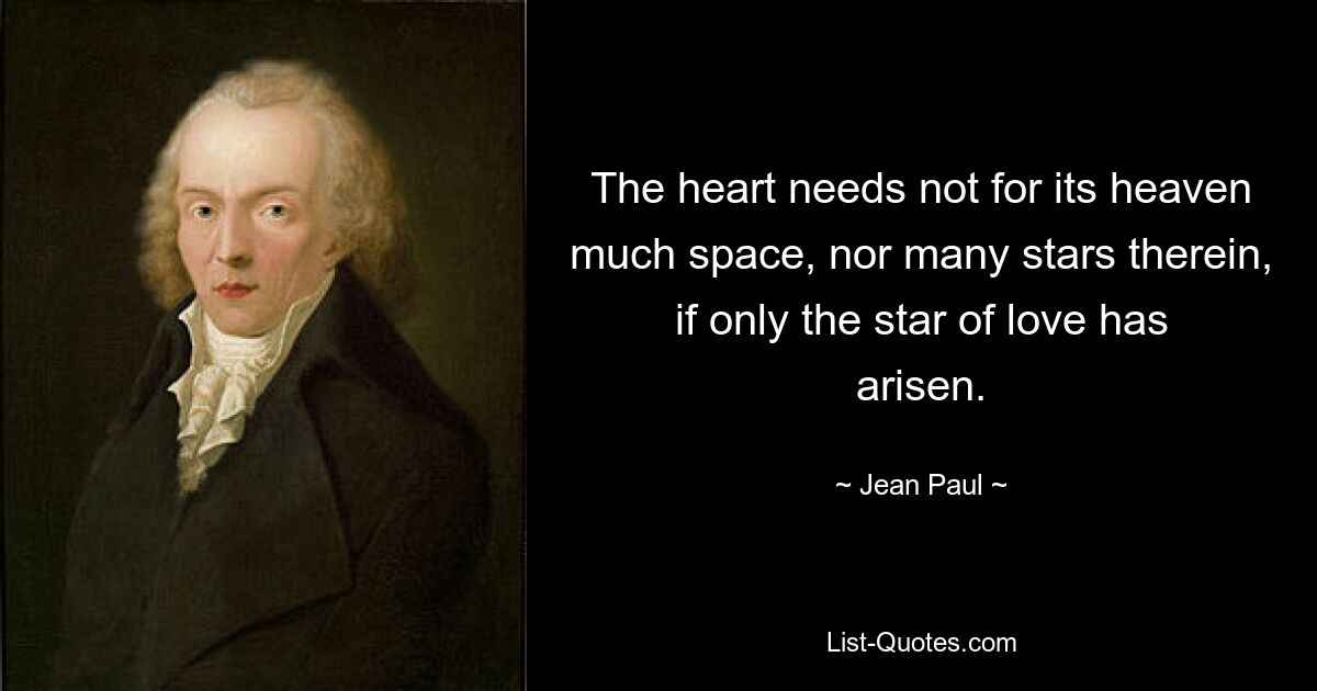 The heart needs not for its heaven much space, nor many stars therein, if only the star of love has arisen. — © Jean Paul