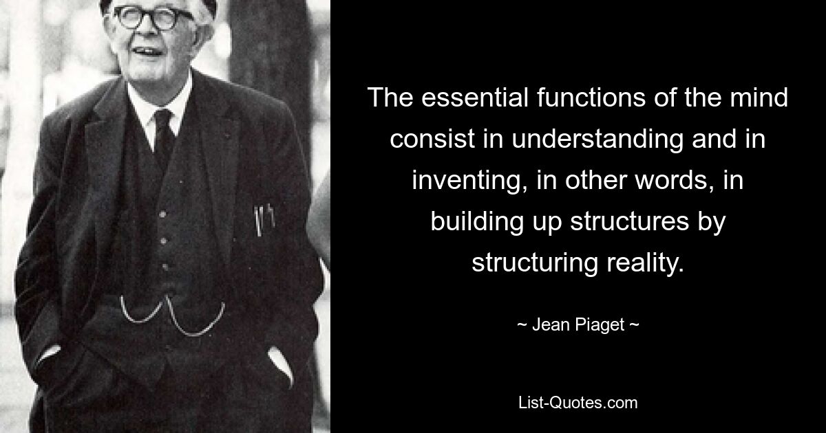 The essential functions of the mind consist in understanding and in inventing, in other words, in building up structures by structuring reality. — © Jean Piaget