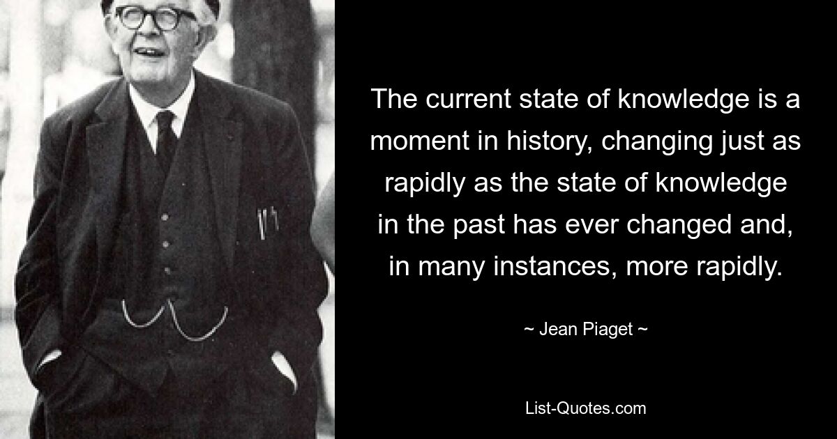 The current state of knowledge is a moment in history, changing just as rapidly as the state of knowledge in the past has ever changed and, in many instances, more rapidly. — © Jean Piaget