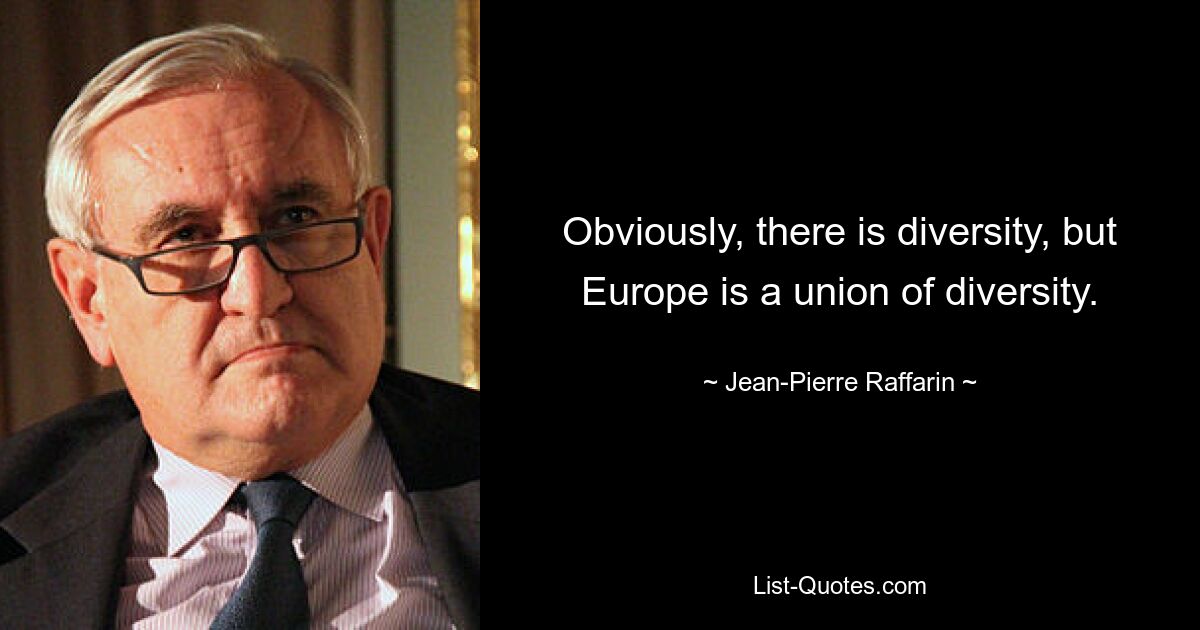 Obviously, there is diversity, but Europe is a union of diversity. — © Jean-Pierre Raffarin