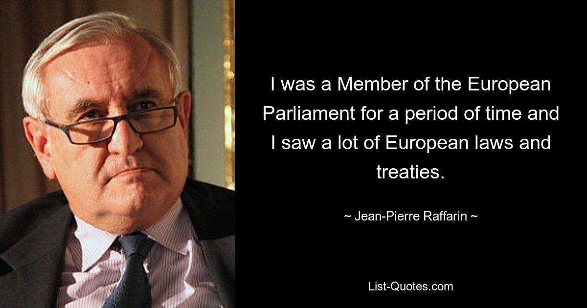 I was a Member of the European Parliament for a period of time and I saw a lot of European laws and treaties. — © Jean-Pierre Raffarin