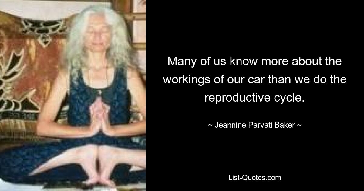 Many of us know more about the workings of our car than we do the reproductive cycle. — © Jeannine Parvati Baker