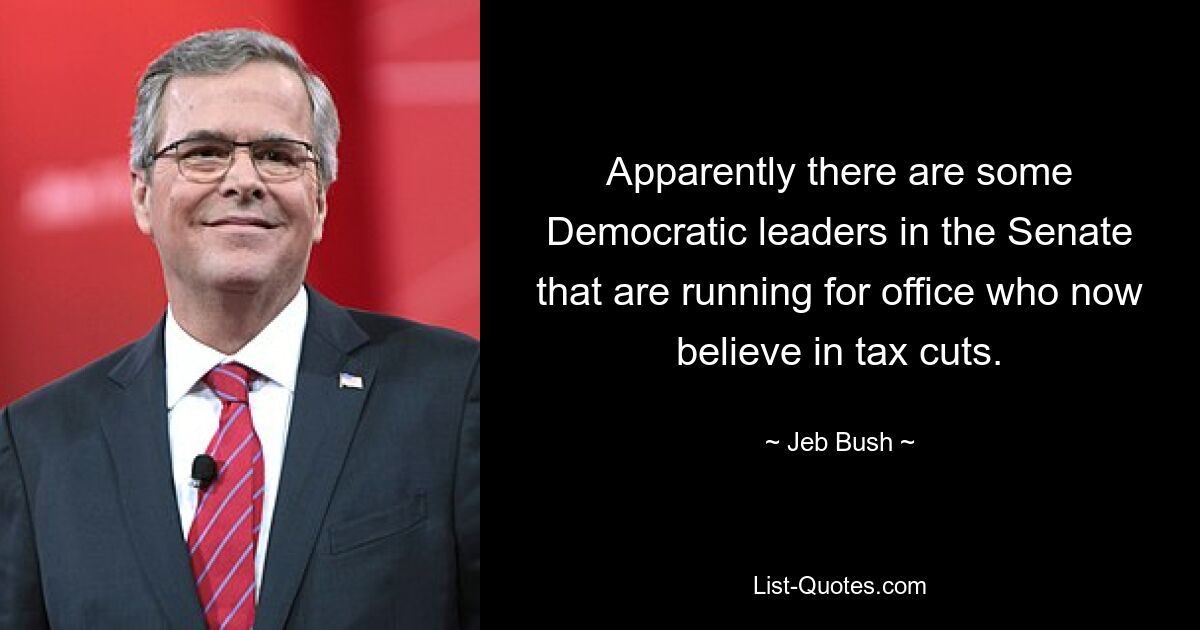 Apparently there are some Democratic leaders in the Senate that are running for office who now believe in tax cuts. — © Jeb Bush