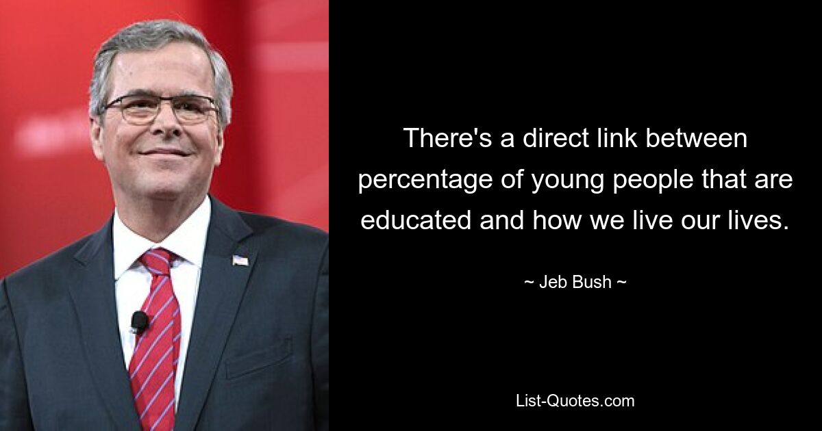 There's a direct link between percentage of young people that are educated and how we live our lives. — © Jeb Bush