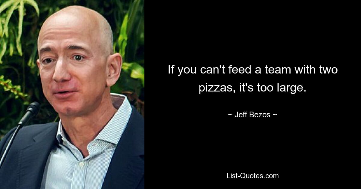 If you can't feed a team with two pizzas, it's too large. — © Jeff Bezos