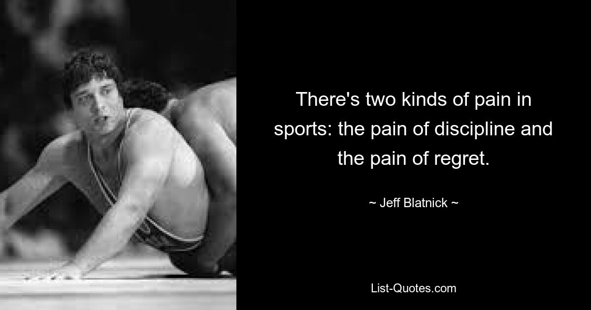 There's two kinds of pain in sports: the pain of discipline and the pain of regret. — © Jeff Blatnick