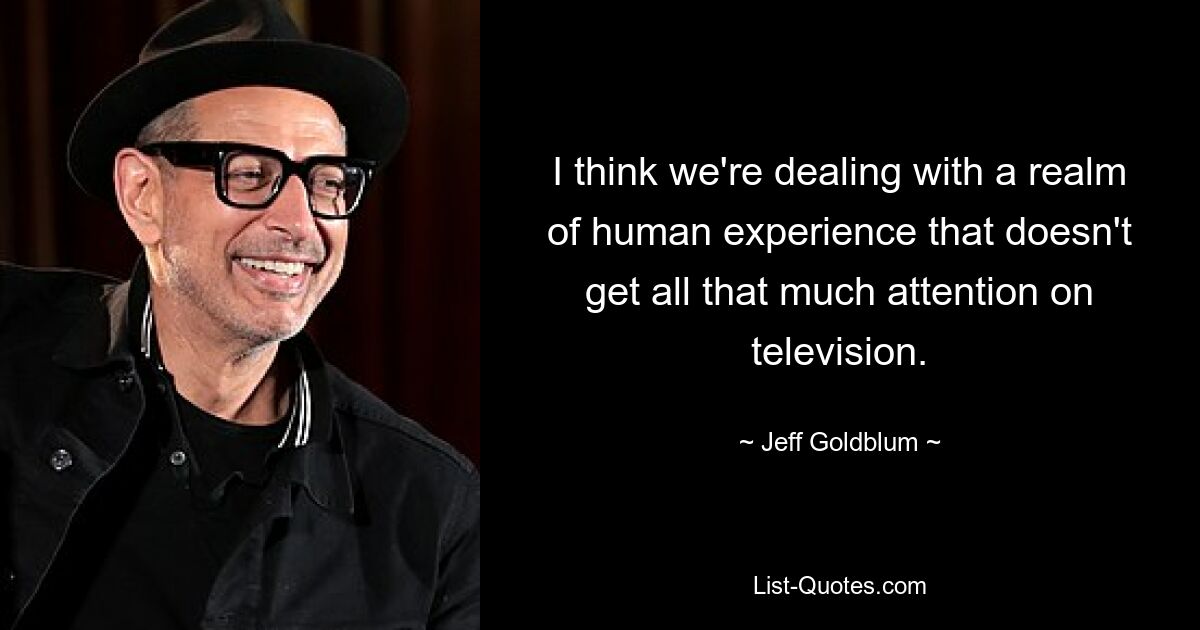 I think we're dealing with a realm of human experience that doesn't get all that much attention on television. — © Jeff Goldblum