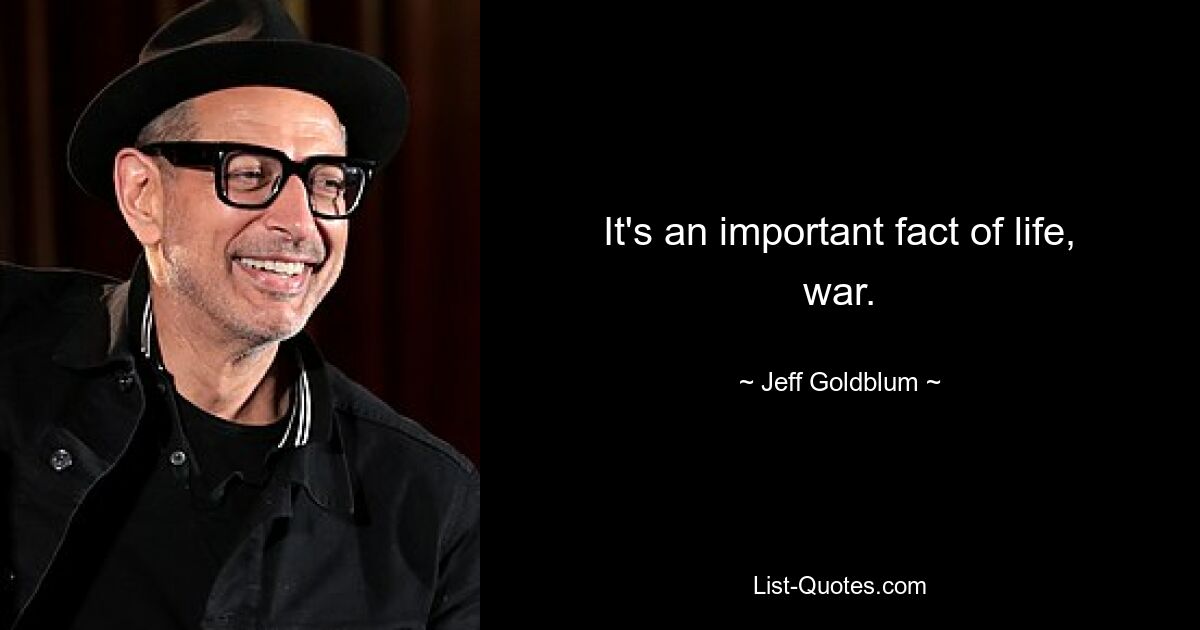 It's an important fact of life, war. — © Jeff Goldblum