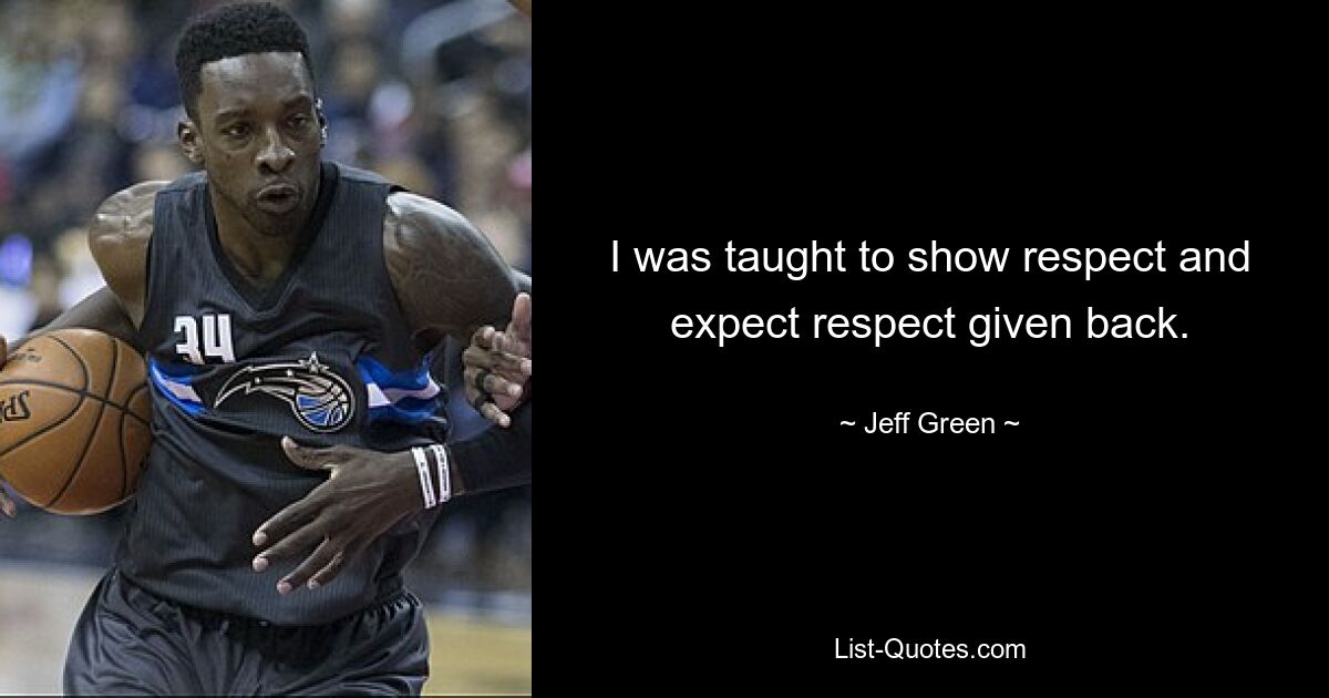 I was taught to show respect and expect respect given back. — © Jeff Green