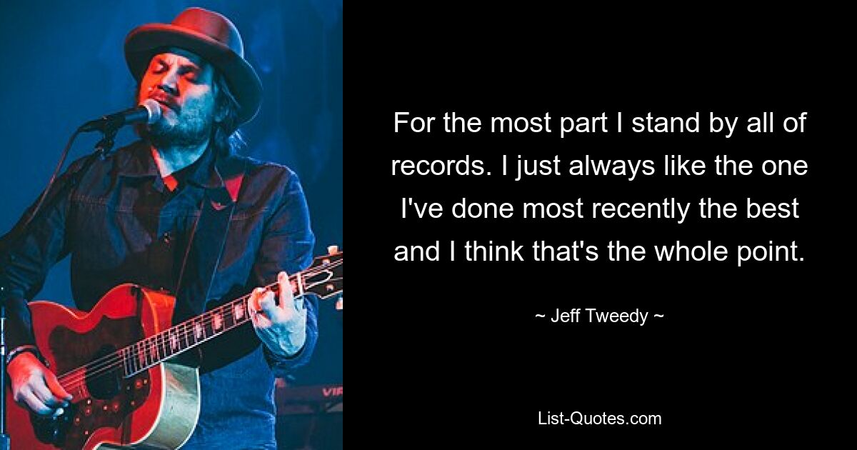 For the most part I stand by all of records. I just always like the one I've done most recently the best and I think that's the whole point. — © Jeff Tweedy