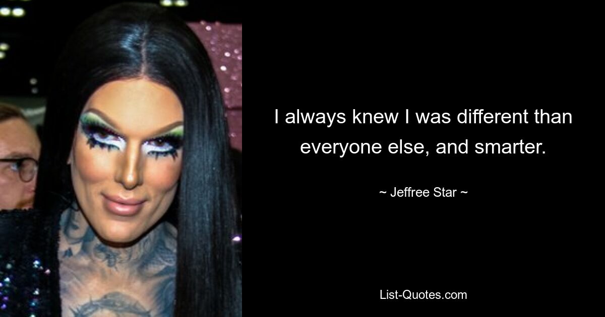 I always knew I was different than everyone else, and smarter. — © Jeffree Star