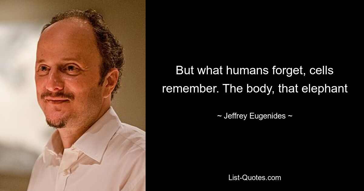 But what humans forget, cells remember. The body, that elephant — © Jeffrey Eugenides