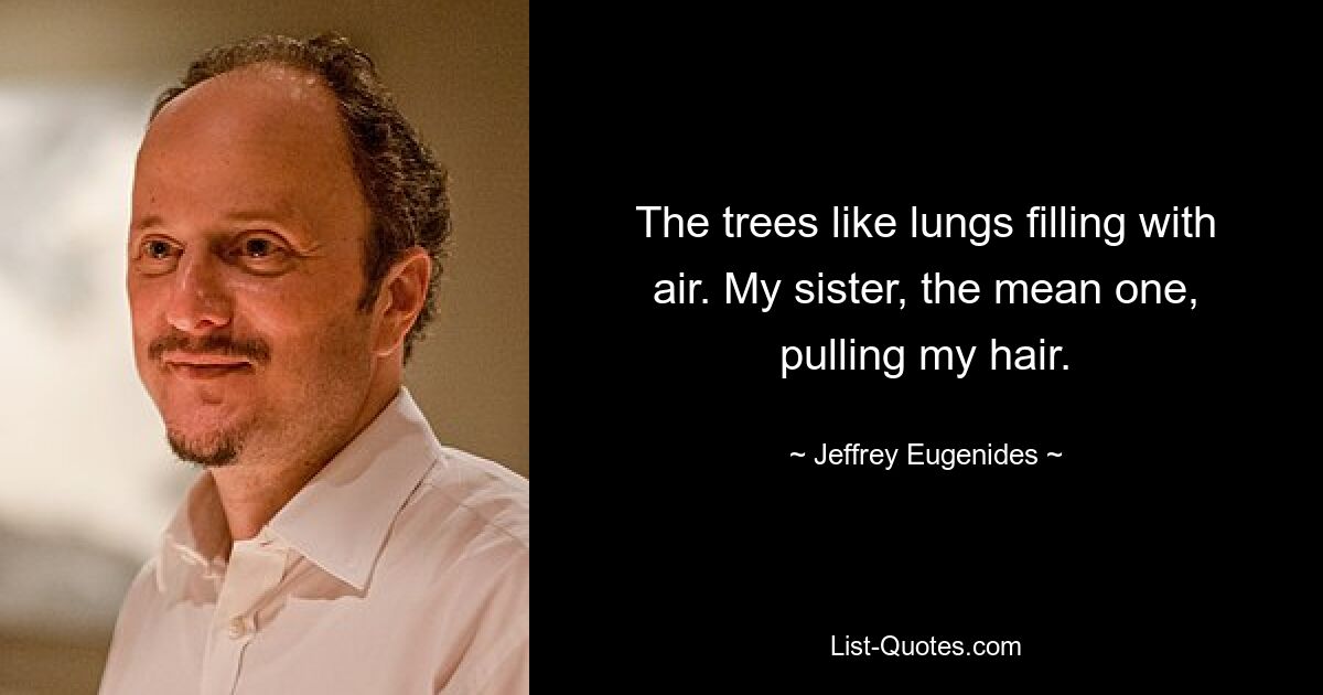 The trees like lungs filling with air. My sister, the mean one, pulling my hair. — © Jeffrey Eugenides