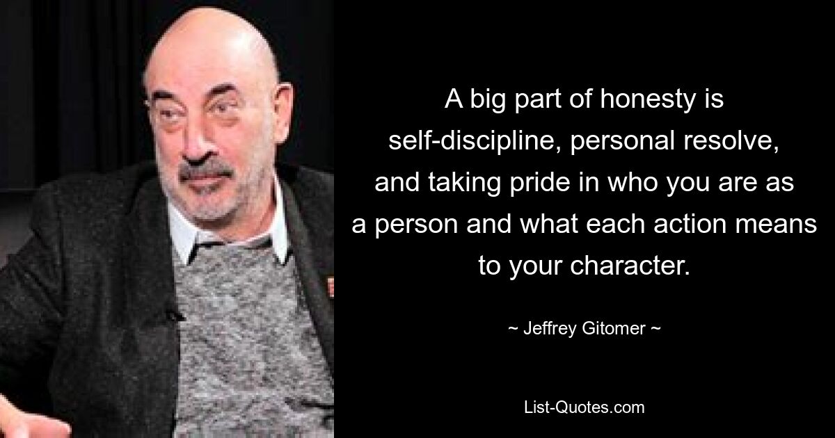 A big part of honesty is self-discipline, personal resolve, and taking pride in who you are as a person and what each action means to your character. — © Jeffrey Gitomer