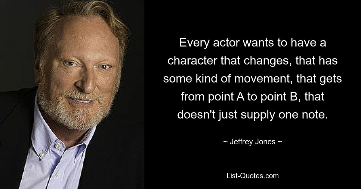 Every actor wants to have a character that changes, that has some kind of movement, that gets from point A to point B, that doesn't just supply one note. — © Jeffrey Jones