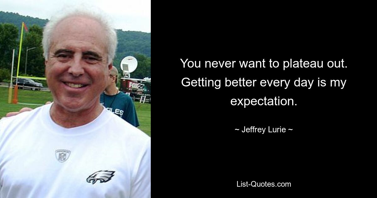 You never want to plateau out. Getting better every day is my expectation. — © Jeffrey Lurie