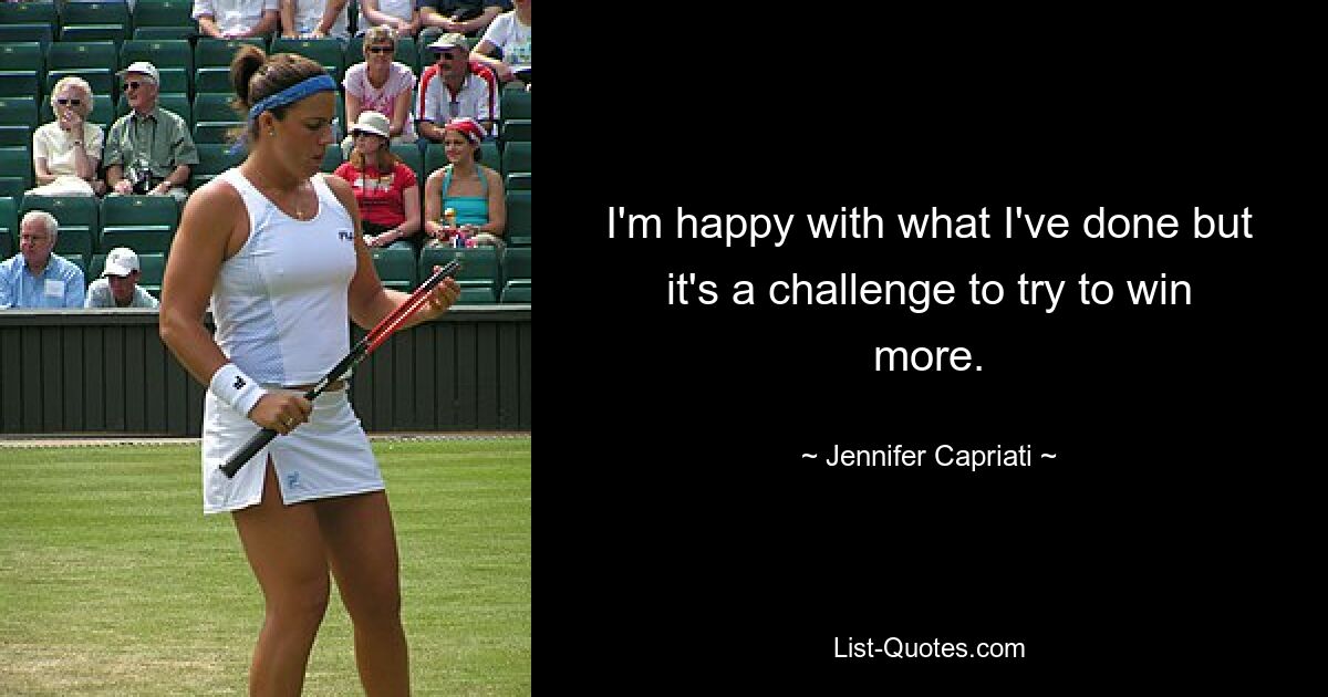 I'm happy with what I've done but it's a challenge to try to win more. — © Jennifer Capriati