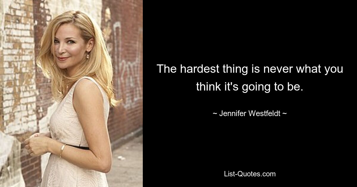 The hardest thing is never what you think it's going to be. — © Jennifer Westfeldt