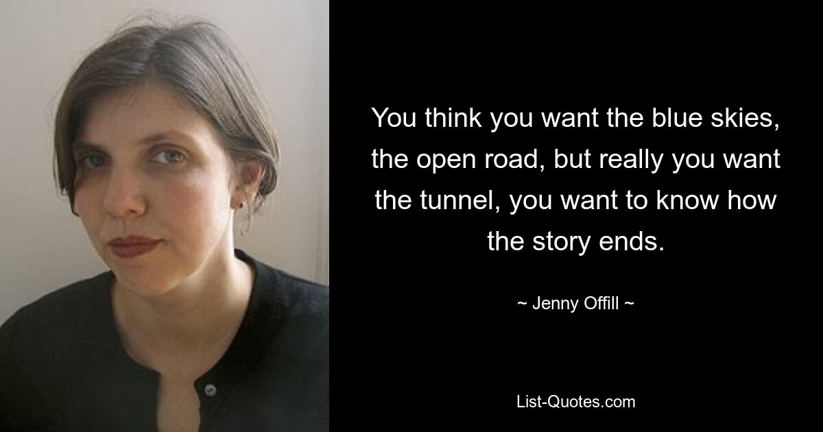 You think you want the blue skies, the open road, but really you want the tunnel, you want to know how the story ends. — © Jenny Offill