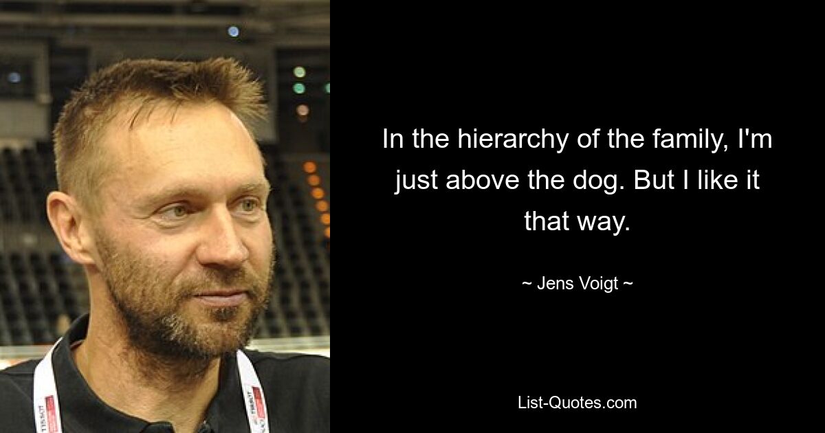 In the hierarchy of the family, I'm just above the dog. But I like it that way. — © Jens Voigt