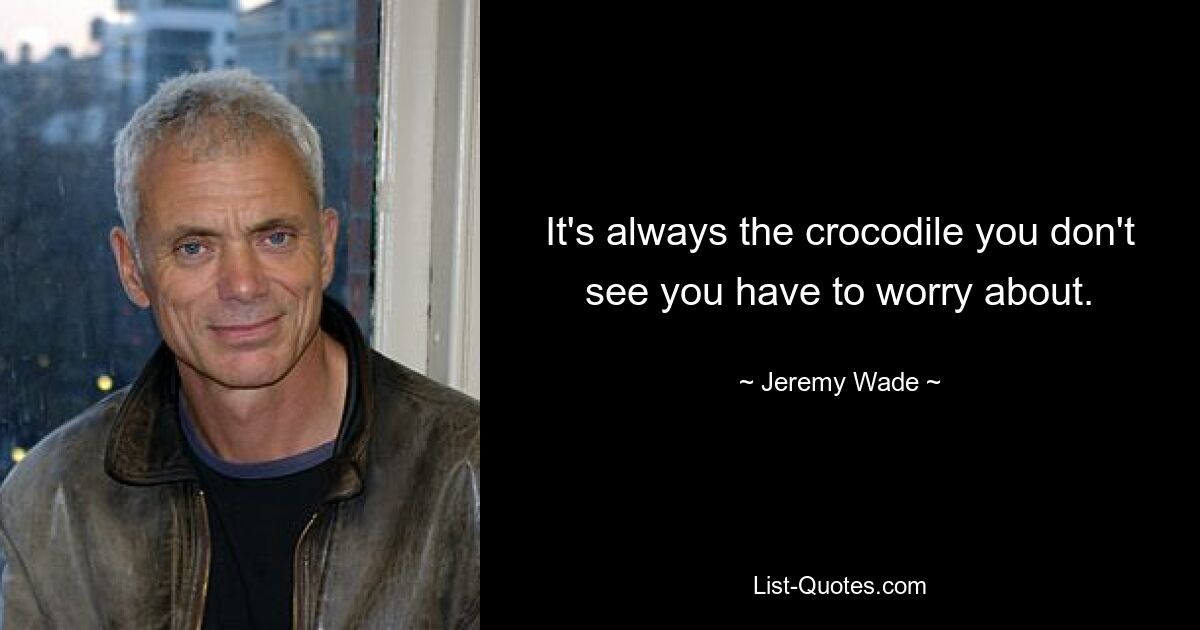 It's always the crocodile you don't see you have to worry about. — © Jeremy Wade