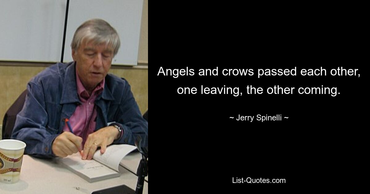 Angels and crows passed each other, one leaving, the other coming. — © Jerry Spinelli