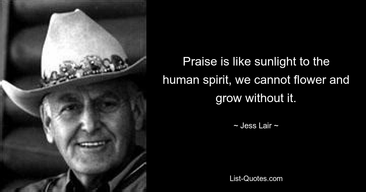 Praise is like sunlight to the human spirit, we cannot flower and grow without it. — © Jess Lair