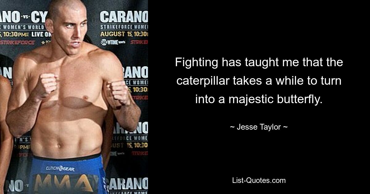 Fighting has taught me that the caterpillar takes a while to turn into a majestic butterfly. — © Jesse Taylor