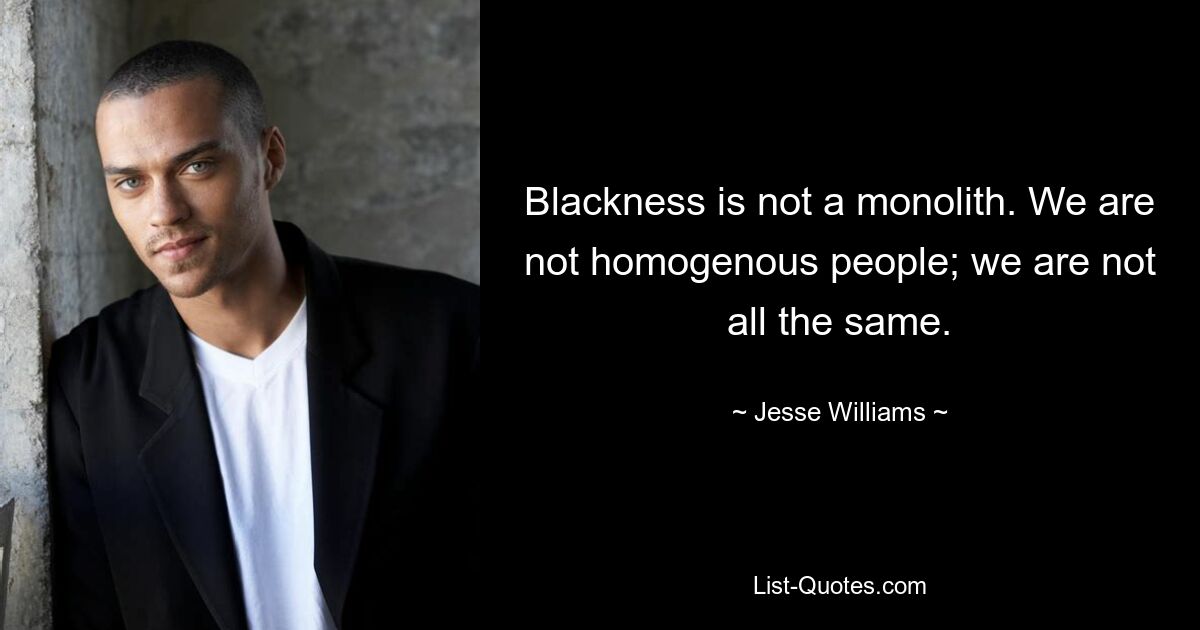 Blackness is not a monolith. We are not homogenous people; we are not all the same. — © Jesse Williams