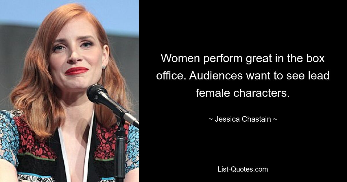 Women perform great in the box office. Audiences want to see lead female characters. — © Jessica Chastain