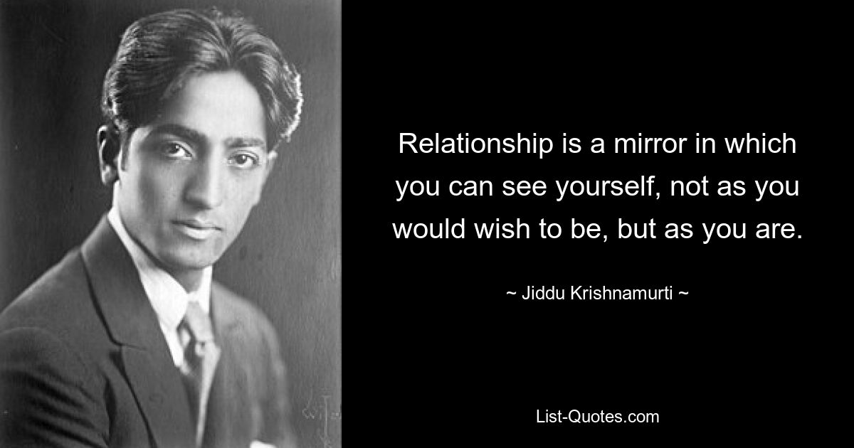 Relationship is a mirror in which you can see yourself, not as you would wish to be, but as you are. — © Jiddu Krishnamurti