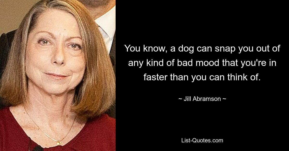 You know, a dog can snap you out of any kind of bad mood that you're in faster than you can think of. — © Jill Abramson