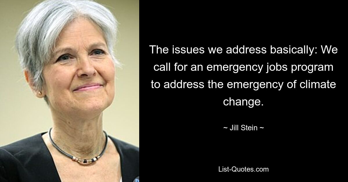 The issues we address basically: We call for an emergency jobs program to address the emergency of climate change. — © Jill Stein