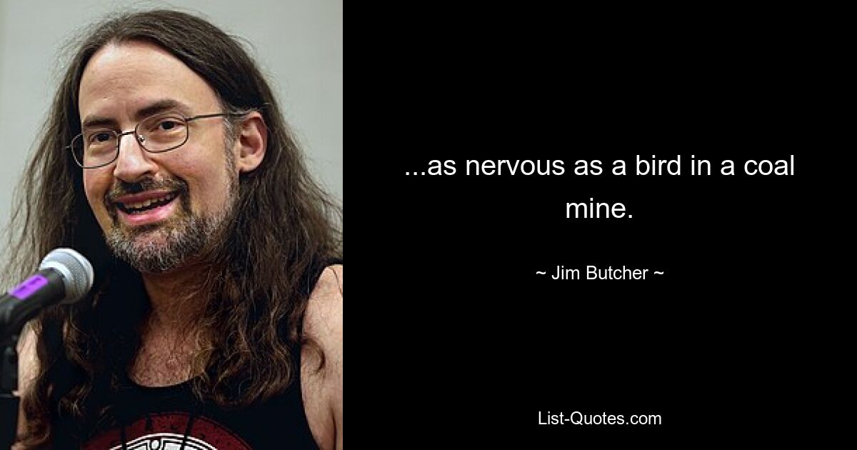 ...as nervous as a bird in a coal mine. — © Jim Butcher