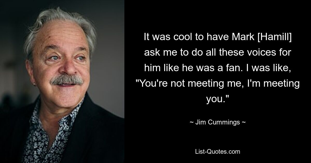 It was cool to have Mark [Hamill] ask me to do all these voices for him like he was a fan. I was like, "You're not meeting me, I'm meeting you." — © Jim Cummings