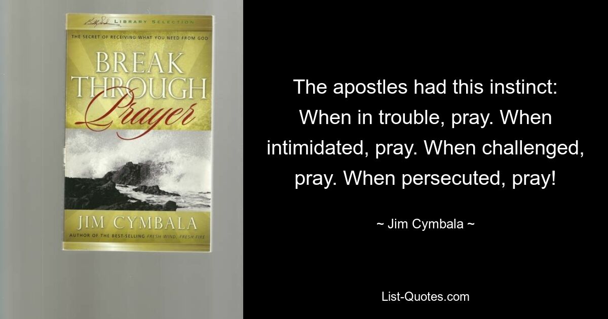 The apostles had this instinct: When in trouble, pray. When intimidated, pray. When challenged, pray. When persecuted, pray! — © Jim Cymbala