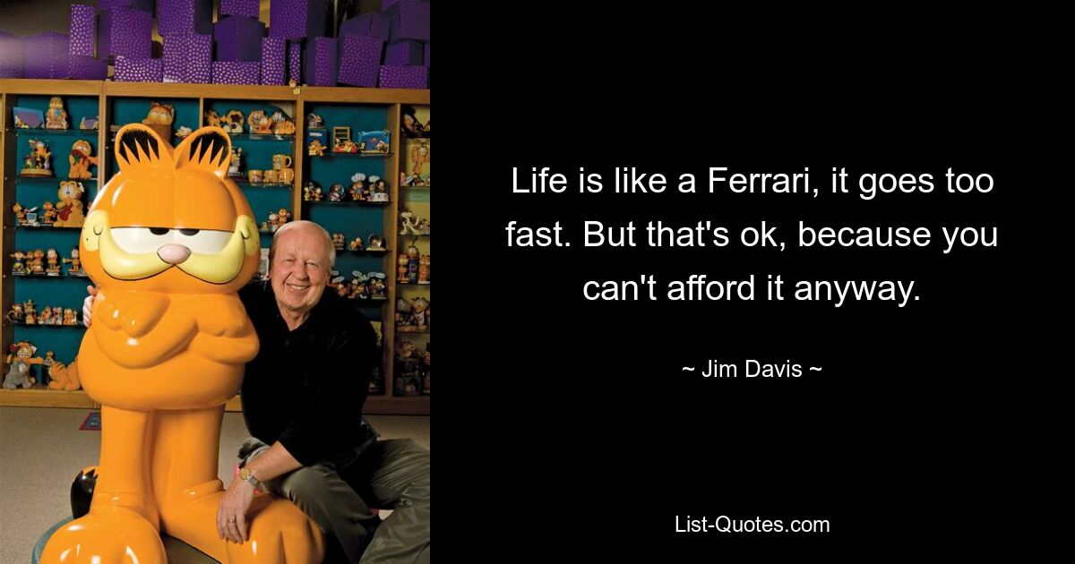 Life is like a Ferrari, it goes too fast. But that's ok, because you can't afford it anyway. — © Jim Davis