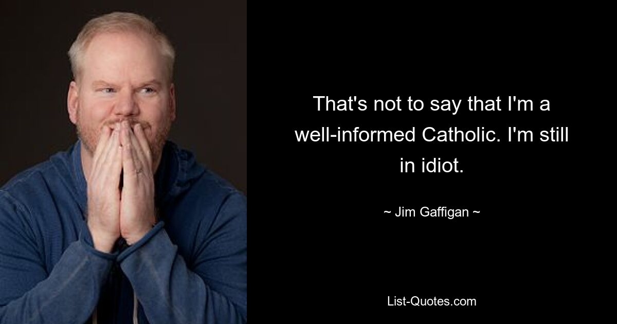 That's not to say that I'm a well-informed Catholic. I'm still in idiot. — © Jim Gaffigan