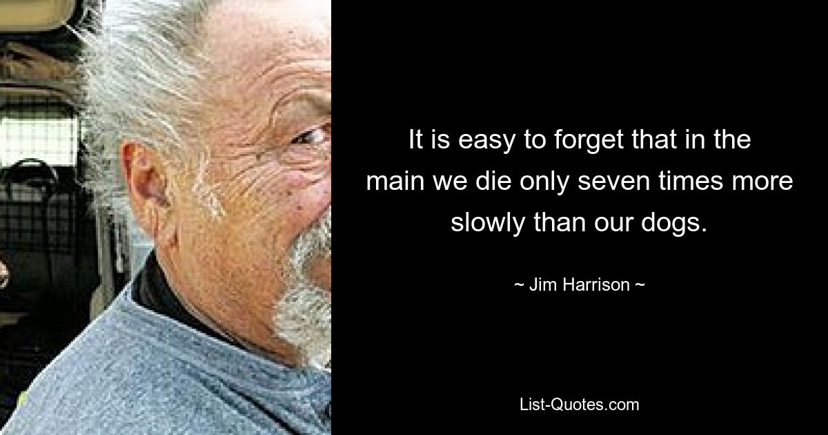 It is easy to forget that in the main we die only seven times more slowly than our dogs. — © Jim Harrison