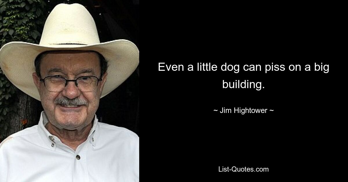 Even a little dog can piss on a big building. — © Jim Hightower