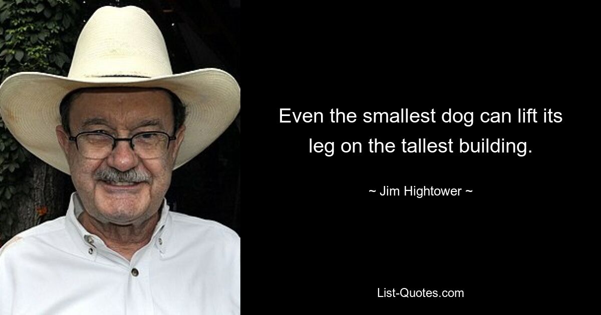 Even the smallest dog can lift its leg on the tallest building. — © Jim Hightower