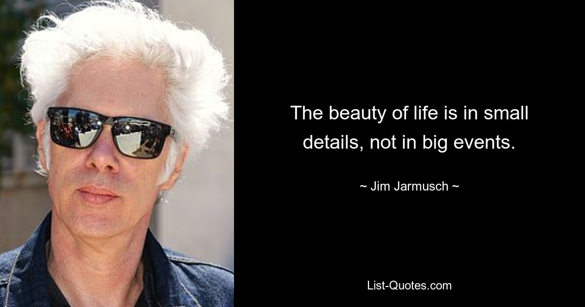 The beauty of life is in small details, not in big events. — © Jim Jarmusch