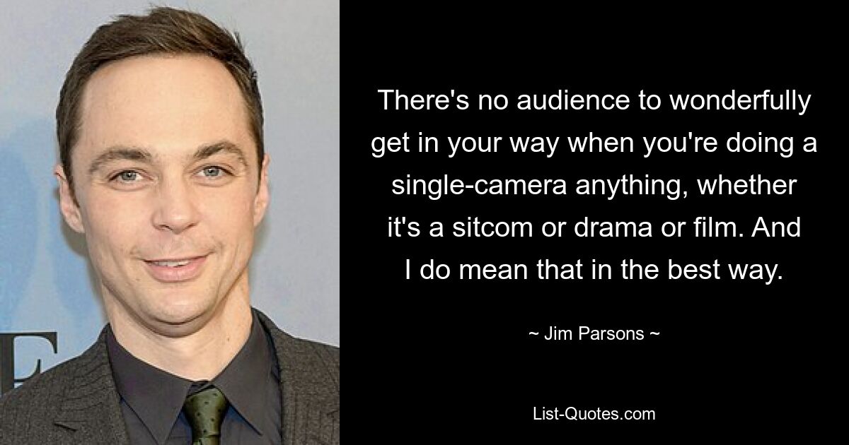 There's no audience to wonderfully get in your way when you're doing a single-camera anything, whether it's a sitcom or drama or film. And I do mean that in the best way. — © Jim Parsons