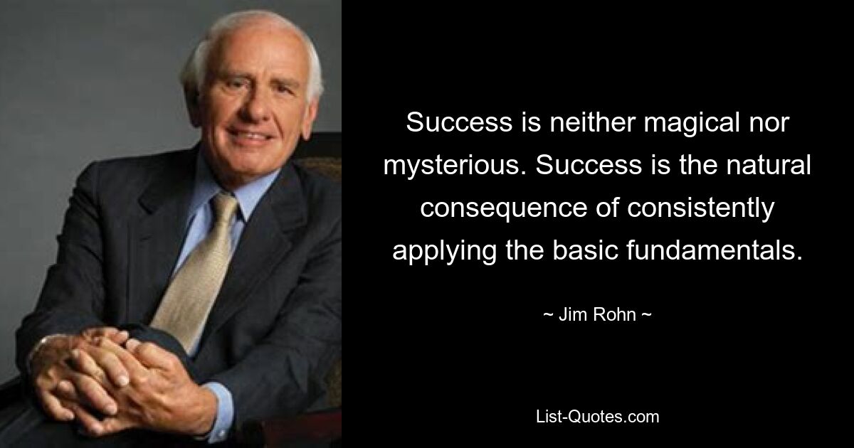 Success is neither magical nor mysterious. Success is the natural consequence of consistently applying the basic fundamentals. — © Jim Rohn