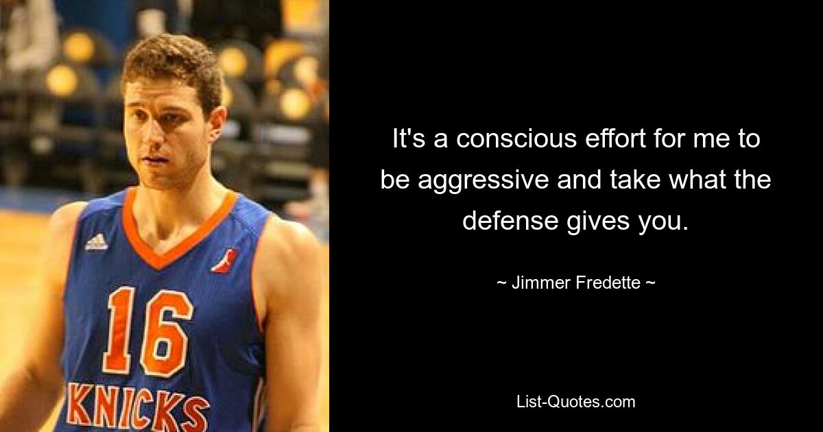 It's a conscious effort for me to be aggressive and take what the defense gives you. — © Jimmer Fredette