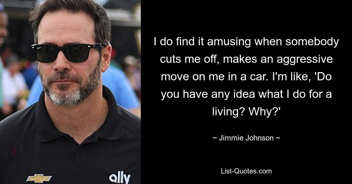 I do find it amusing when somebody cuts me off, makes an aggressive move on me in a car. I'm like, 'Do you have any idea what I do for a living? Why?' — © Jimmie Johnson